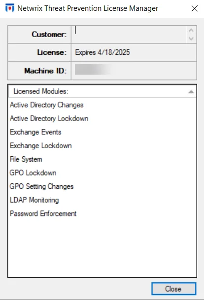 License Manager window