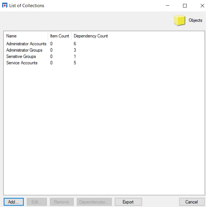 List of Collections window