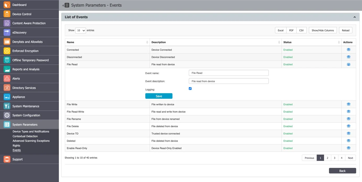 View, manage and export the events list logged by Netwrix Endpoint Protector