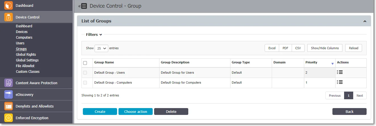 Manages the list of groups