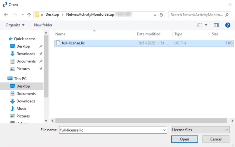 Open Dialog Box to load New License File