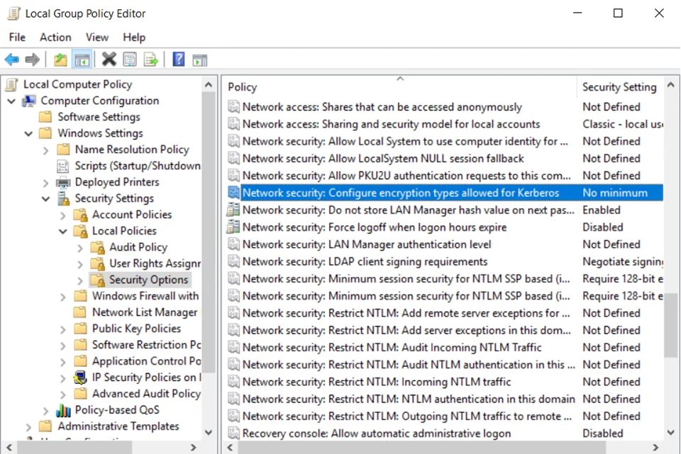 Local Group Policy Editor window