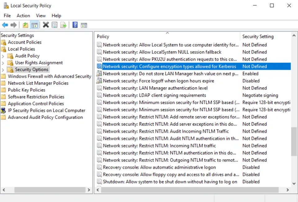 Local Security Policy Window
