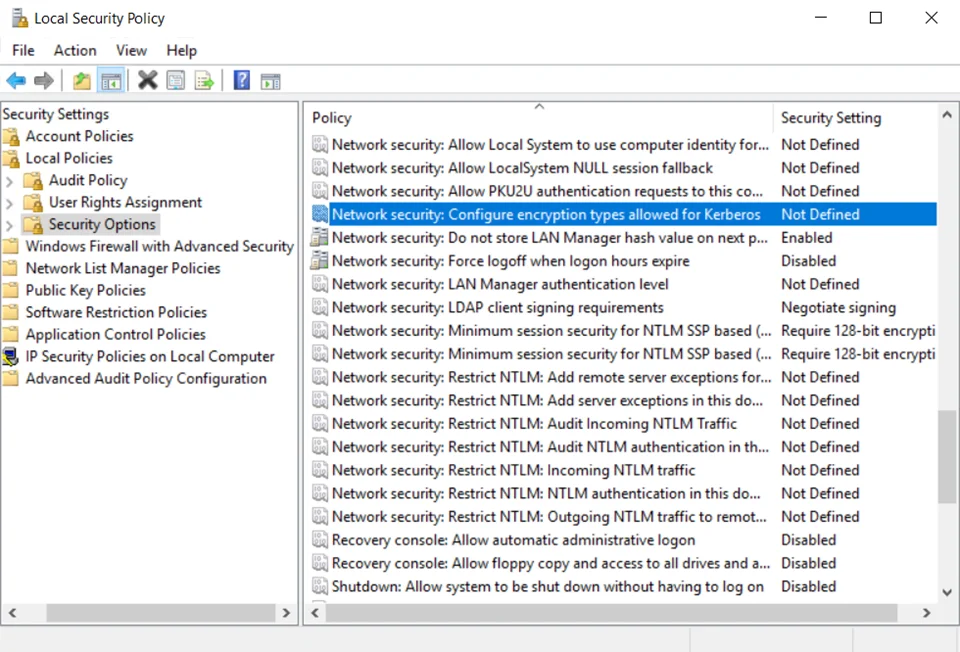 Local Security Policy Window