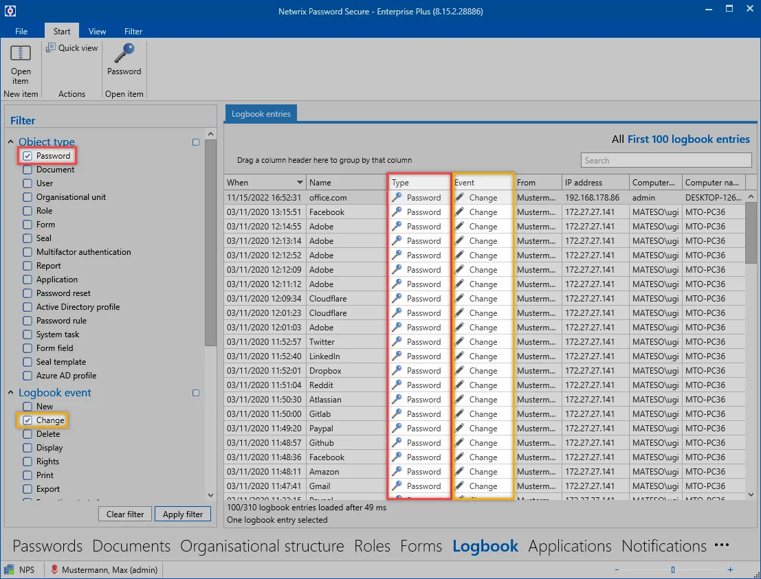 Logbook filter
