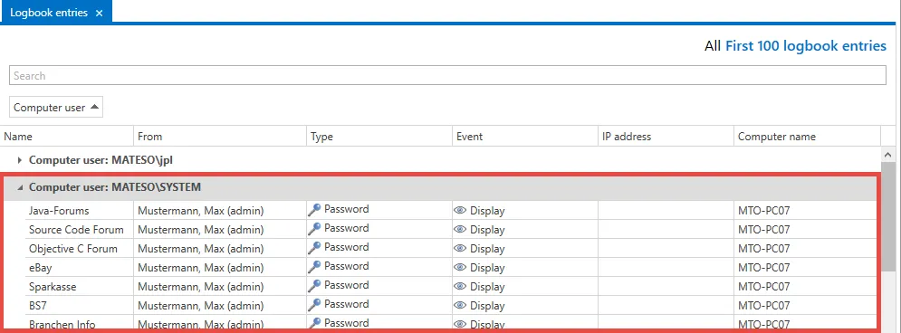 Logbook entries