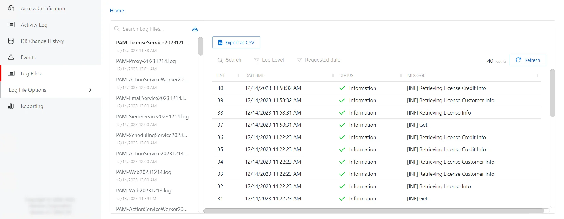 Audit and Reporting Log Files Page