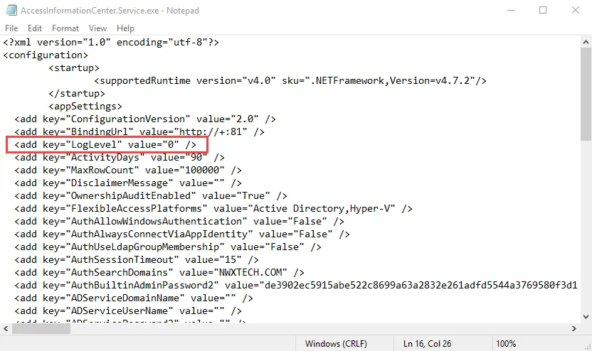 Log Level parameter in the config file