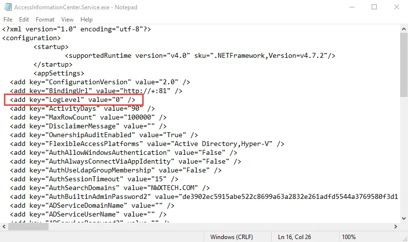 Log Level parameter in the config file