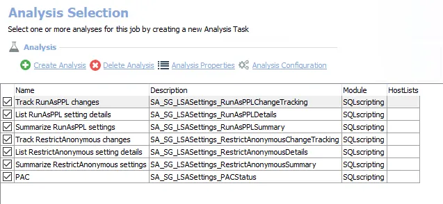 Analysis Tasks for the SG_LSASettings Job
