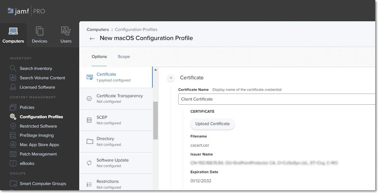 Entering the required information on New macOS Configuration Profile