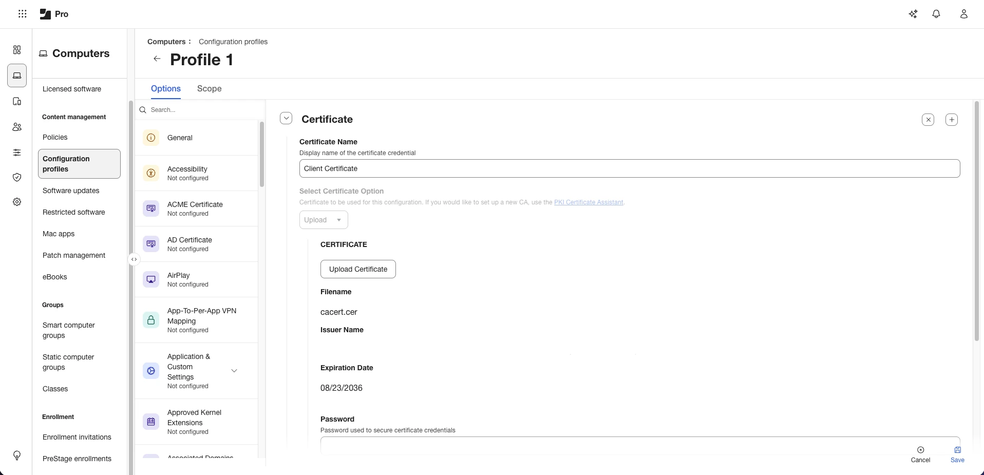 Entering the required information on New macOS Configuration Profile
