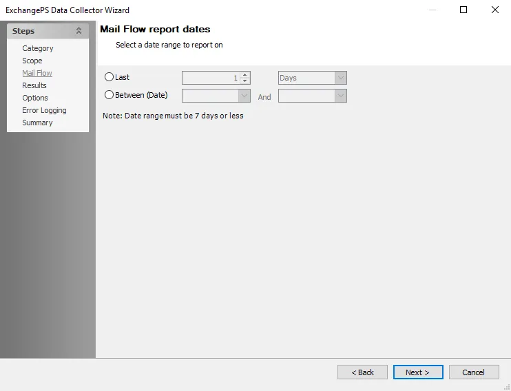 ExchangePS Data Collector Wizard Mail Flow page