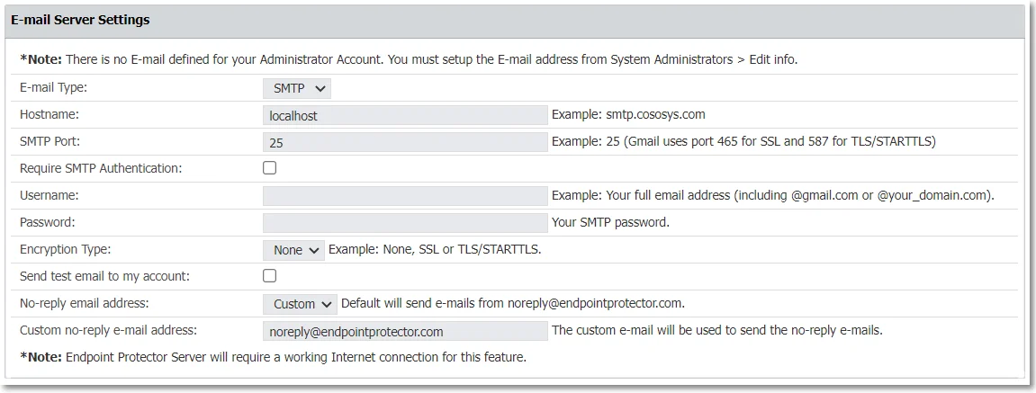 E-mail Server Settings