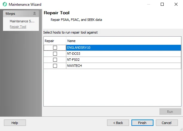 Maintenance Wizard Repair Tool page