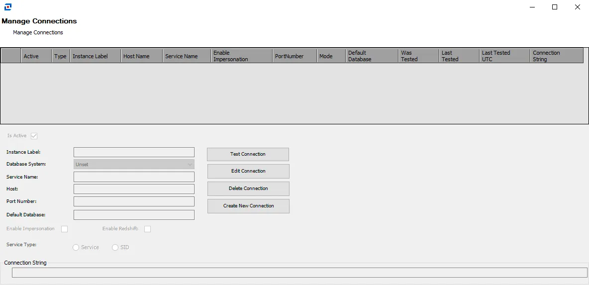 Manage Connections window