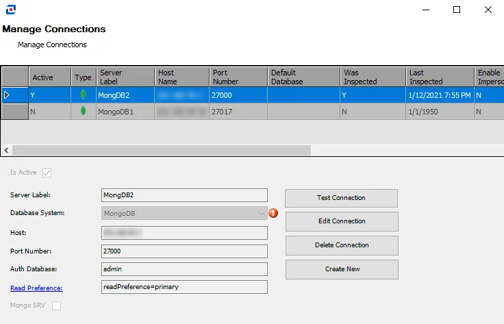 Manage Connections window