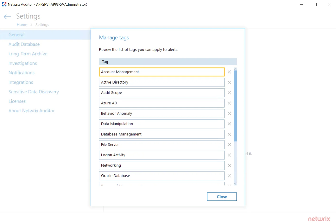 Manage tags list
