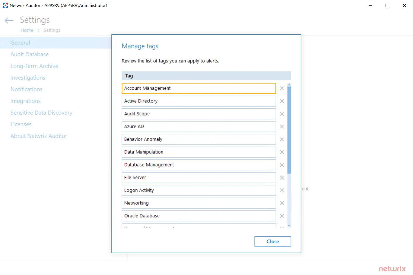 Manage tags list