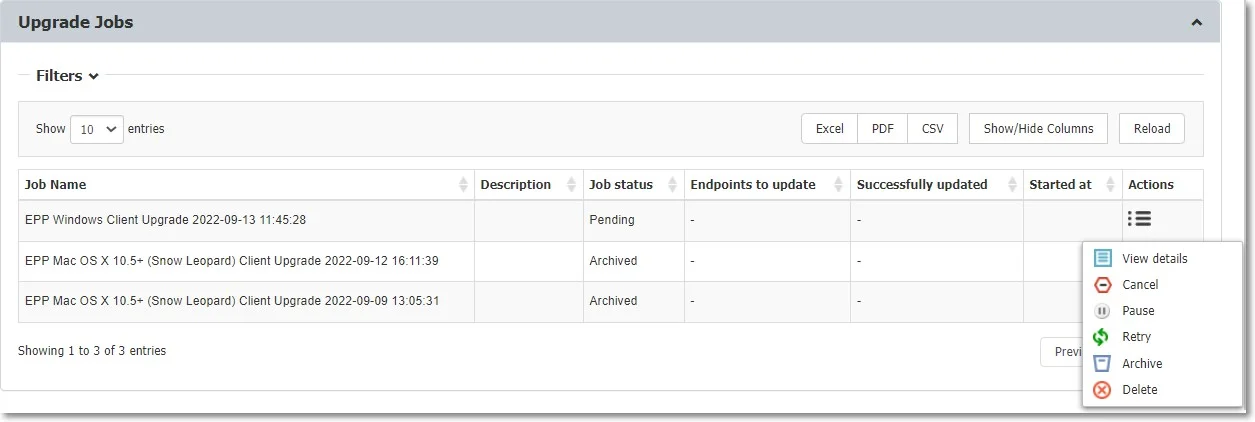Manage Upgrade Jobs