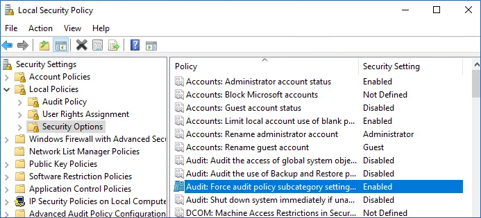 Local Security Policy snap-in 