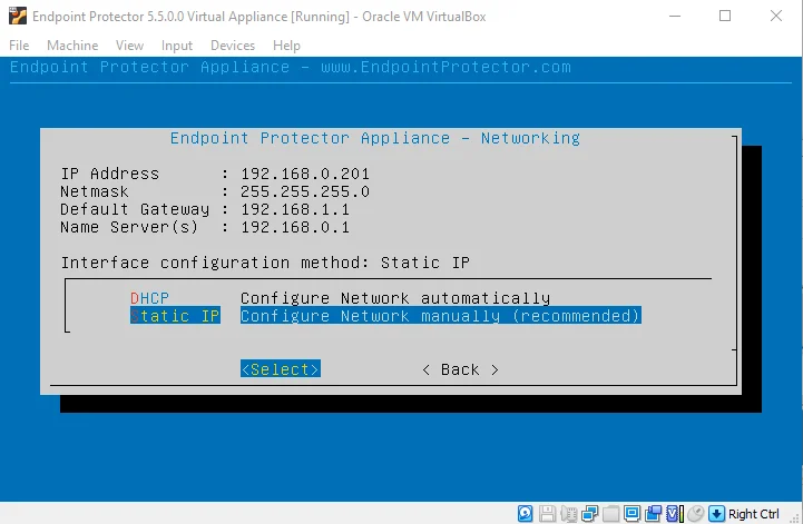 Manual Network configuration for Endpoint Protector Appliance