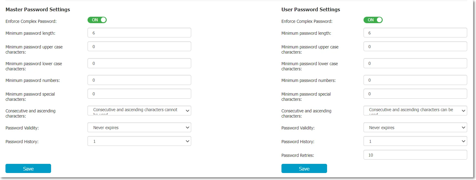  Master Password Settings