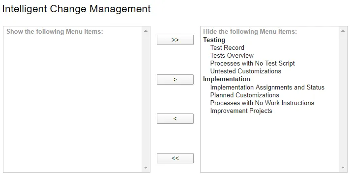 Default Setting for Intellgient Change Management Optional Menus