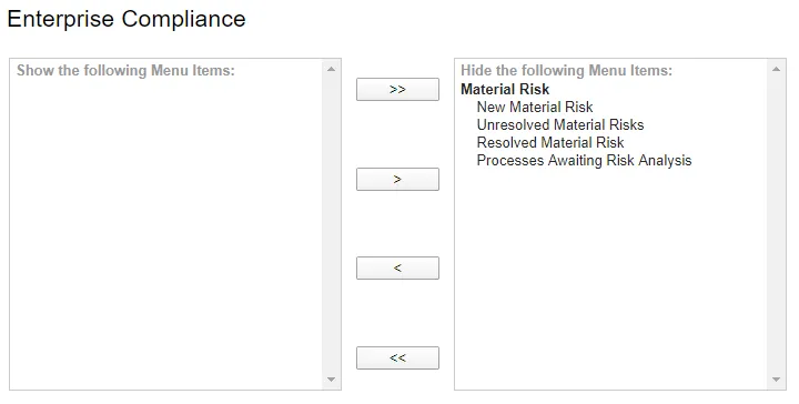Default Setting for Enterprise Compliance Optional Menus