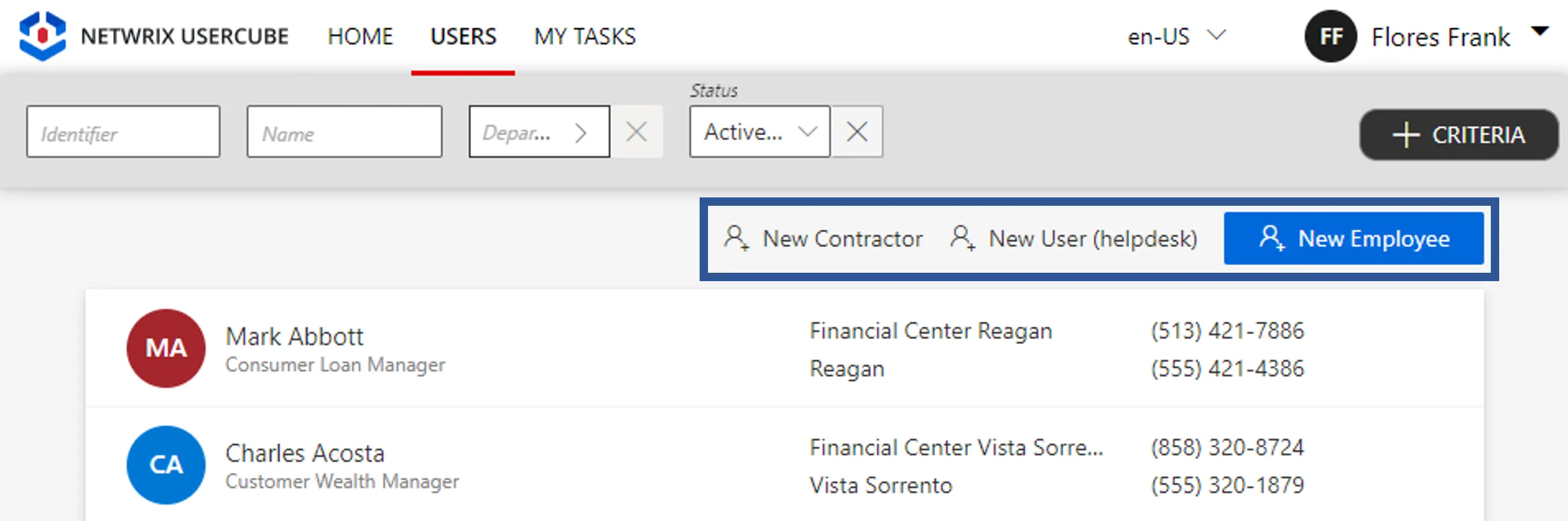 Workflow Menu Items - Users List