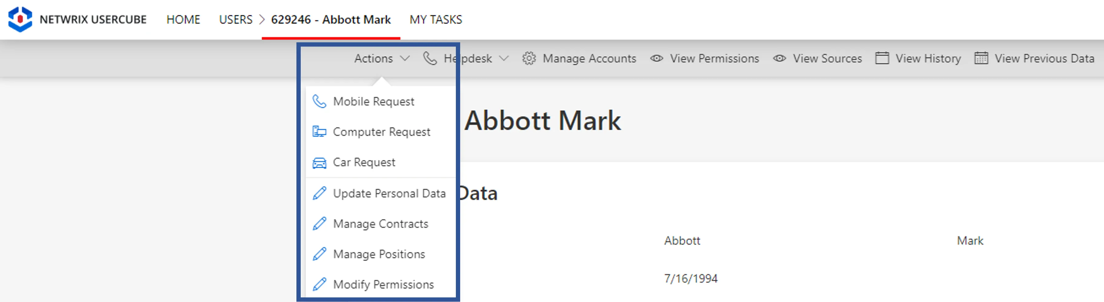 Workflow Menu Items - User&#39;s Page