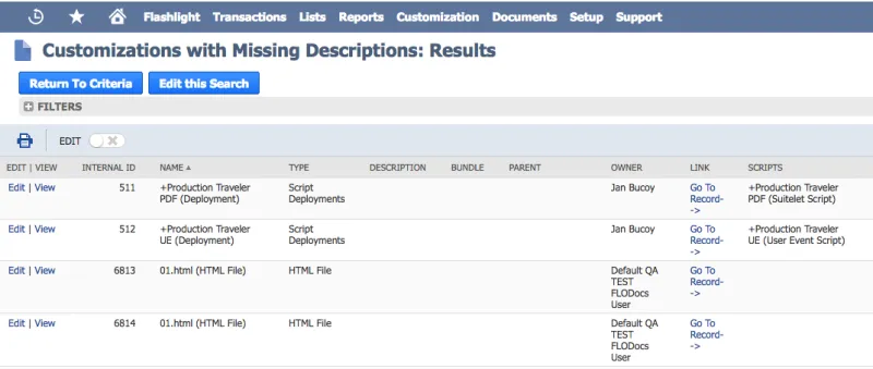 Customizations with Missing Descriptions