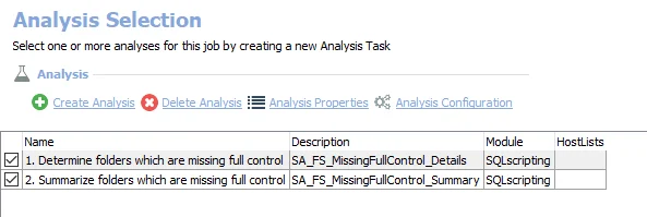 Analysis Tasks for the FS_MissingFullControl Job