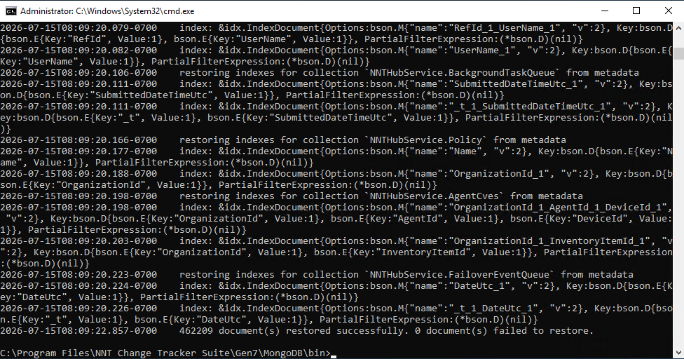 mongorestore command output