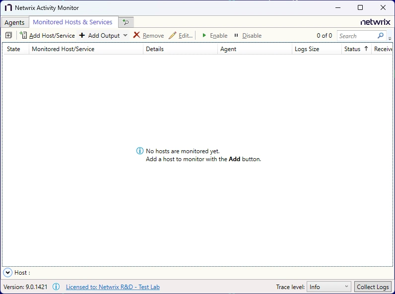 Activity Monitor with Monitored Hosts & Services tab identified