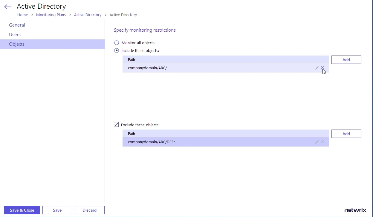 Specify monitoring restrictions