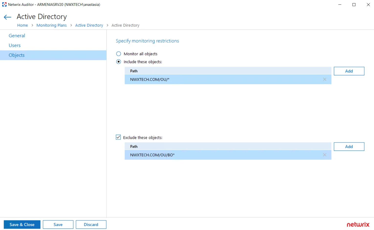 Specify monitoring restrictions