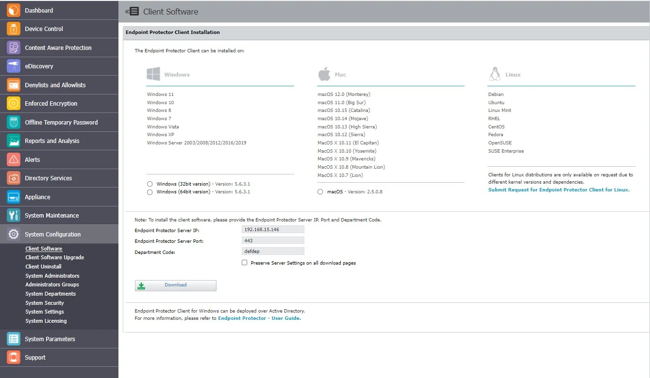 Downloading the Windows Endpoint Protector MSI Package