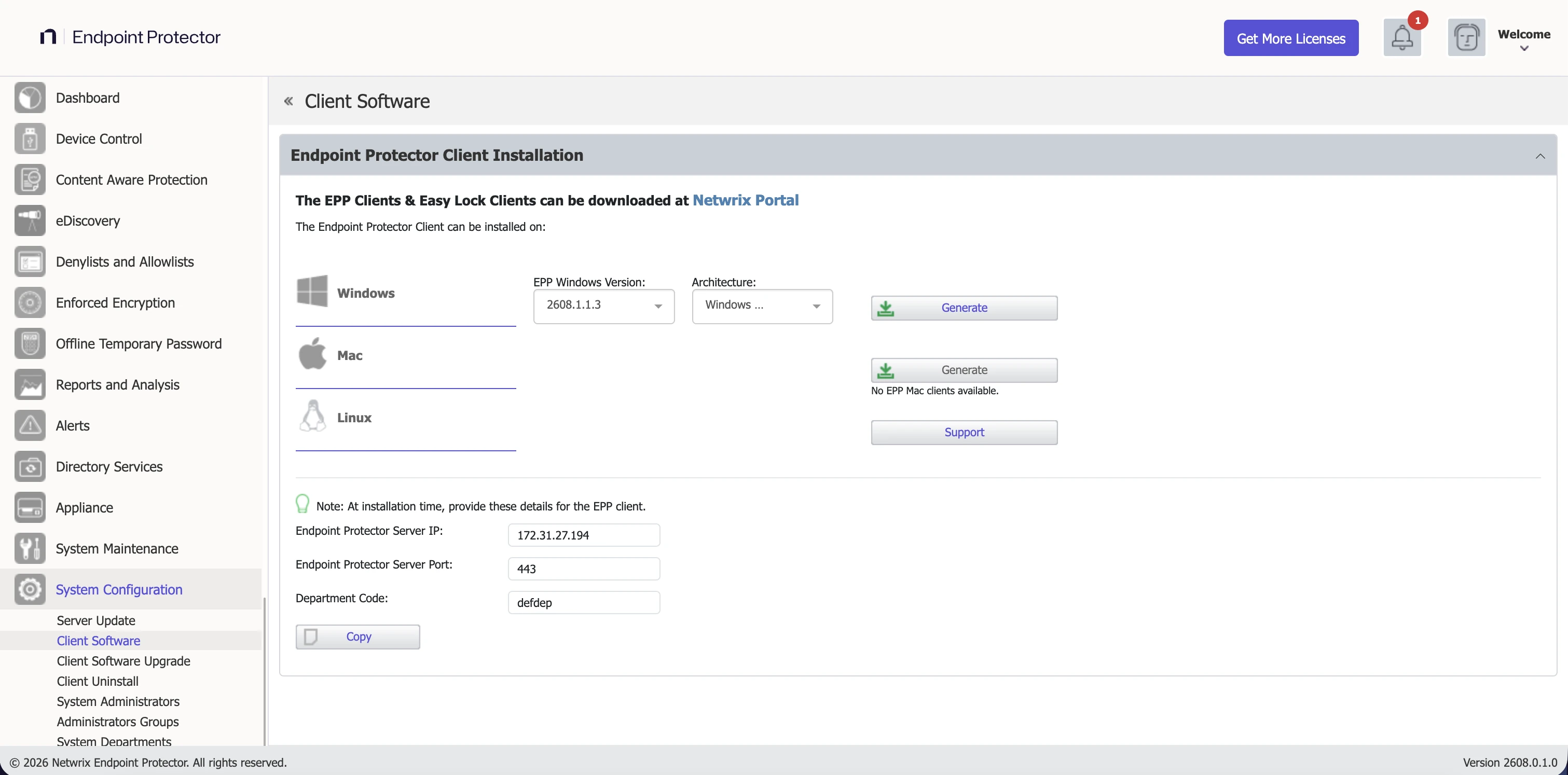 Downloading the Windows Endpoint Protector MSI Package