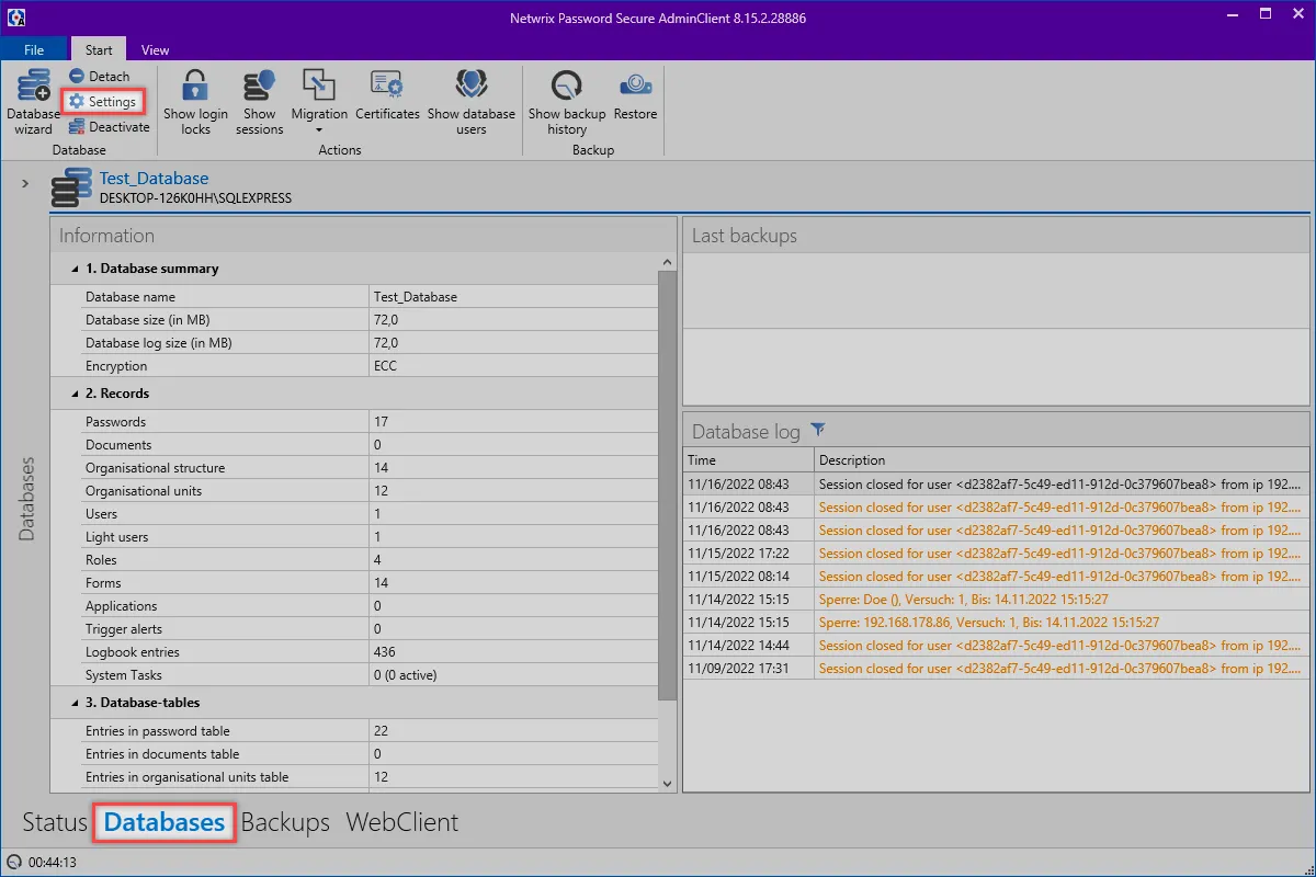 database settings