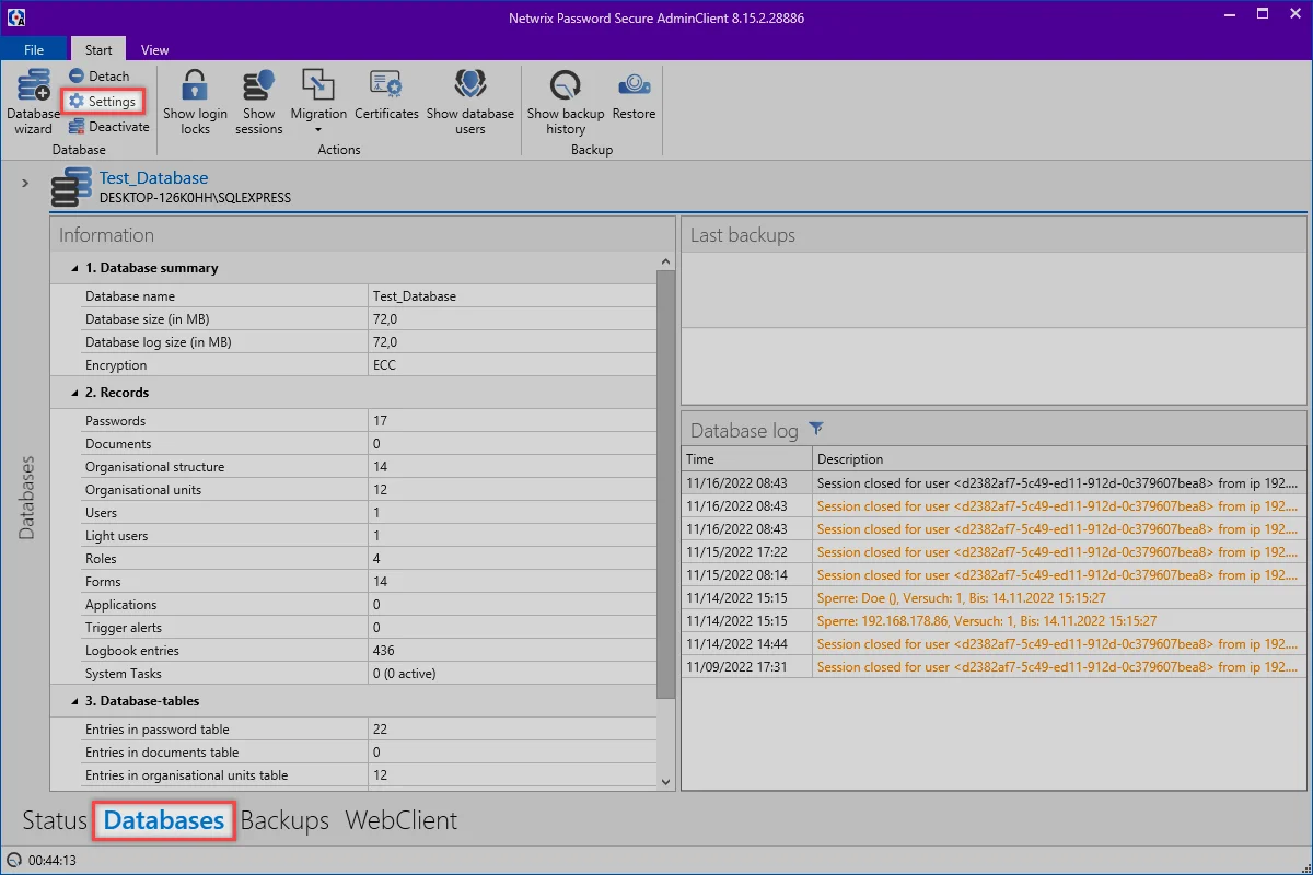 database settings