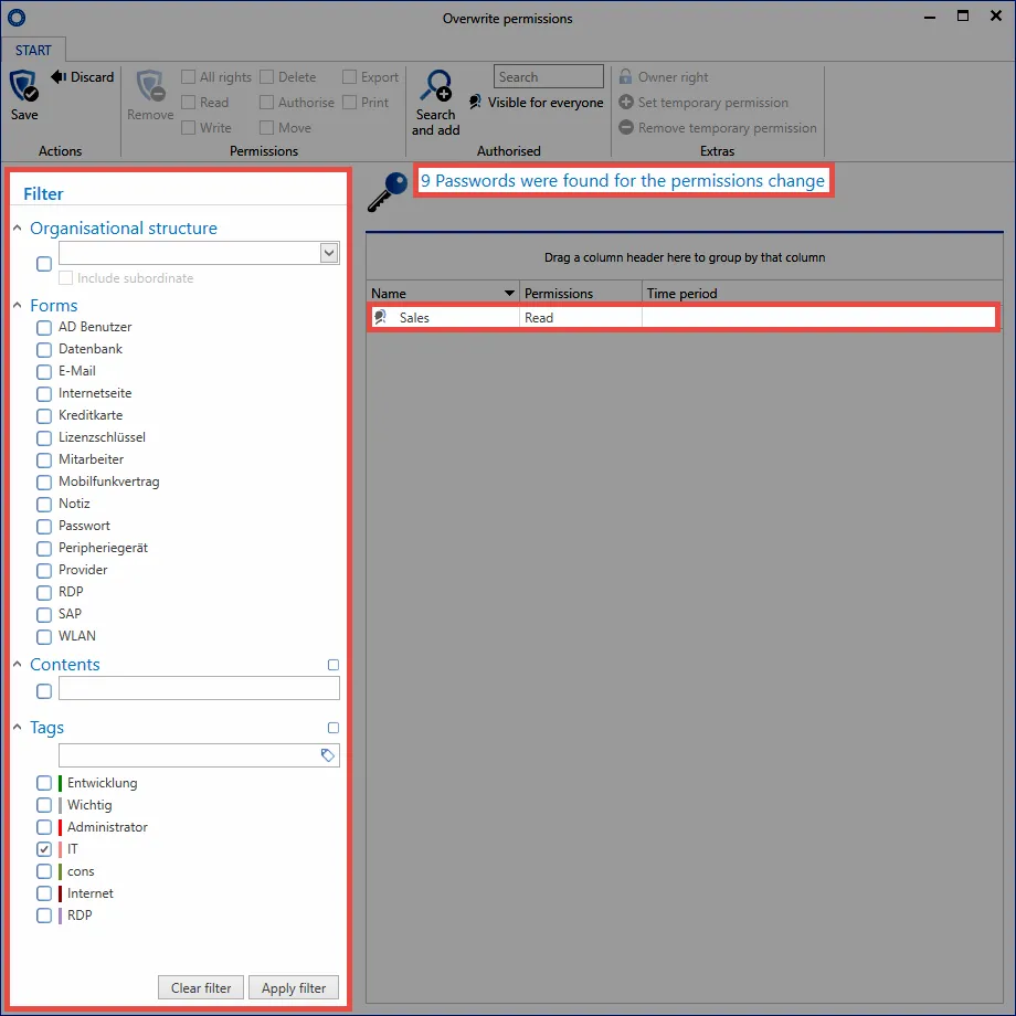 permissions change for selected records