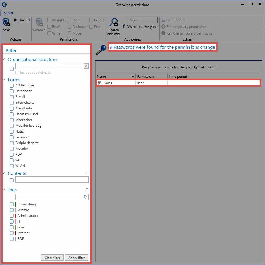 permissions change for selected records