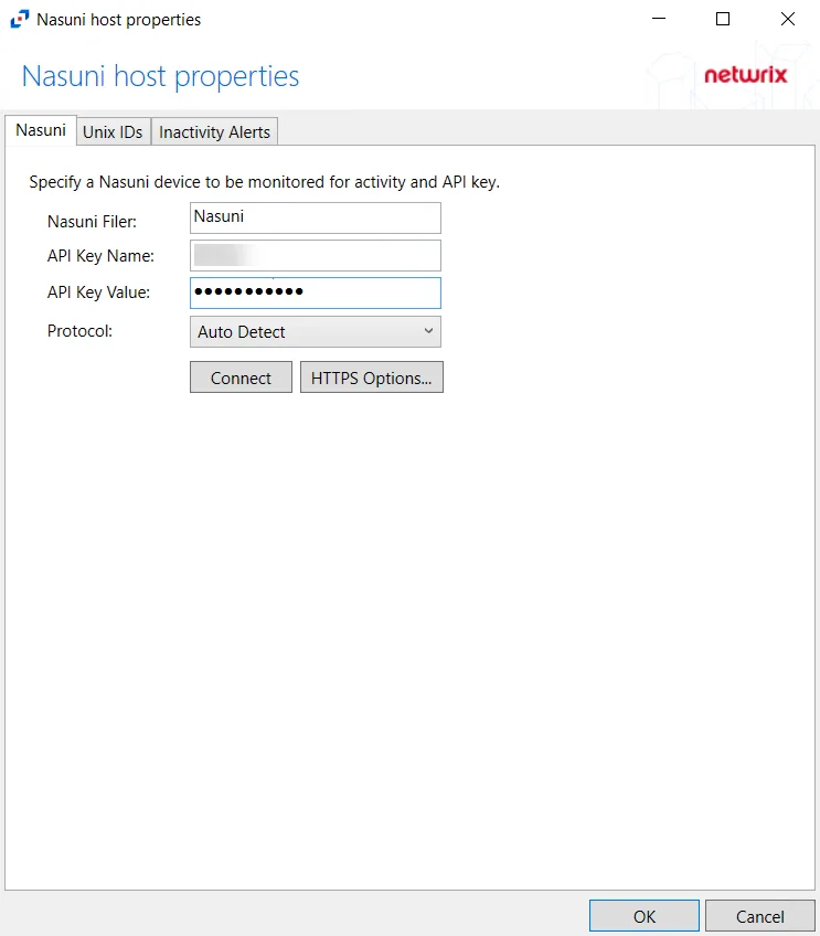 Nasuni Host Properties - Nasuni Tab
