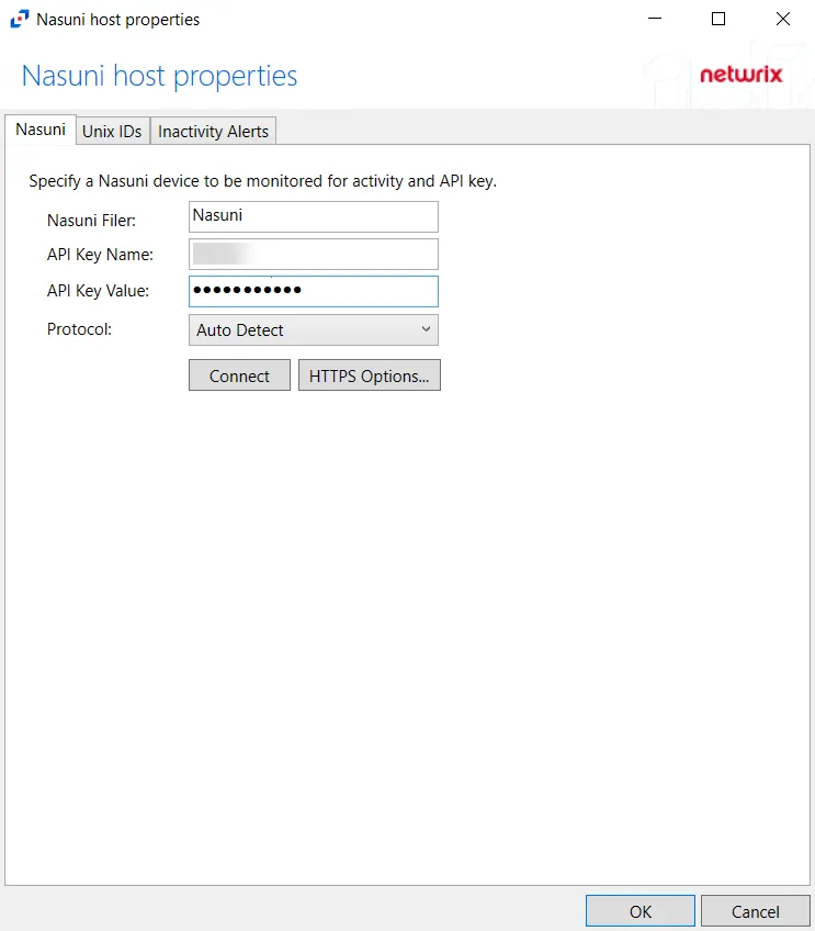 Nasuni Host Properties - Nasuni Tab