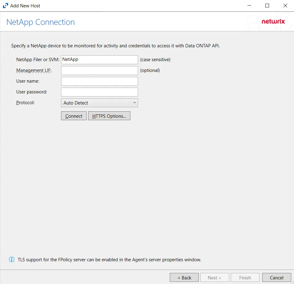 NetApp Host Connection Page