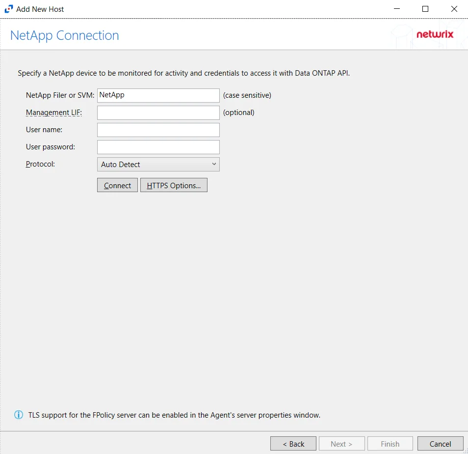 NetApp Host Connection Page