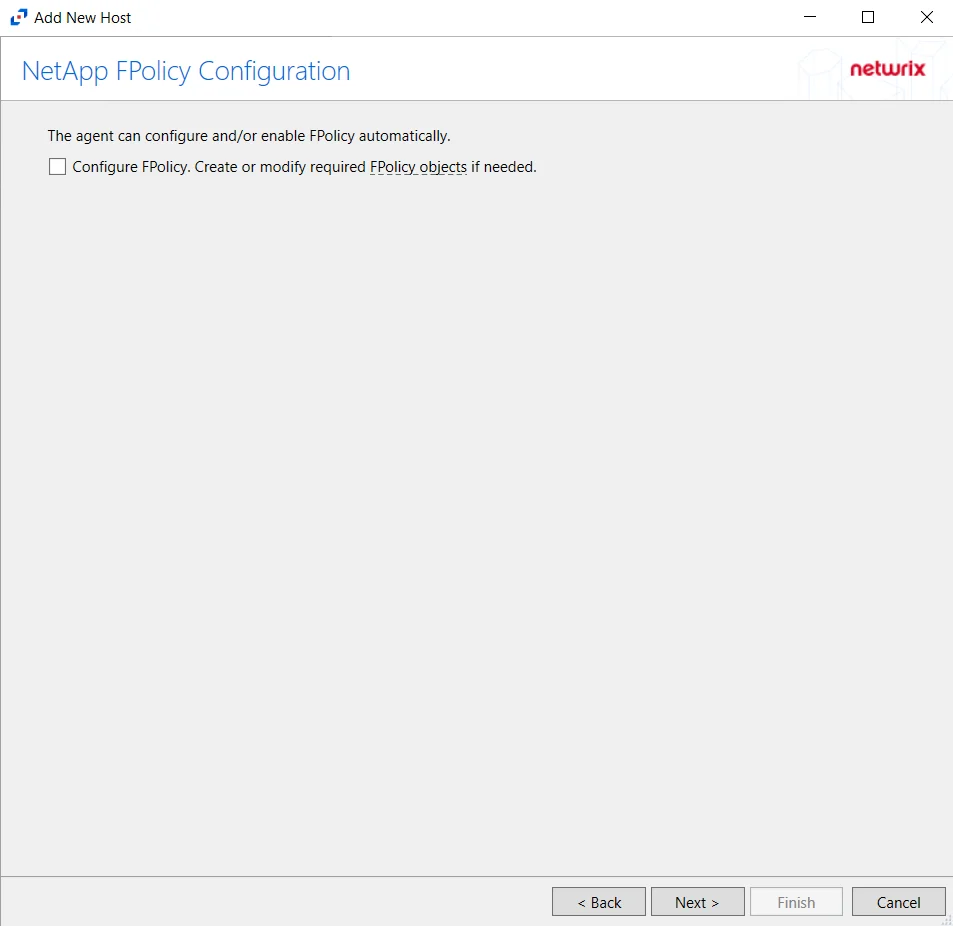 NetApp FPolicy Configuration page