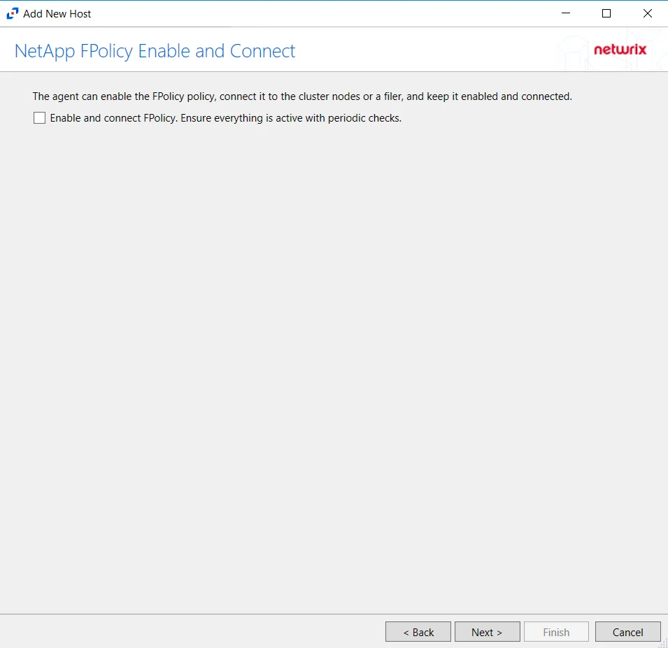 NetApp FPolicy Enable and Connect window