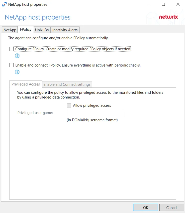 NetApp Host Properties FPolicy Tab
